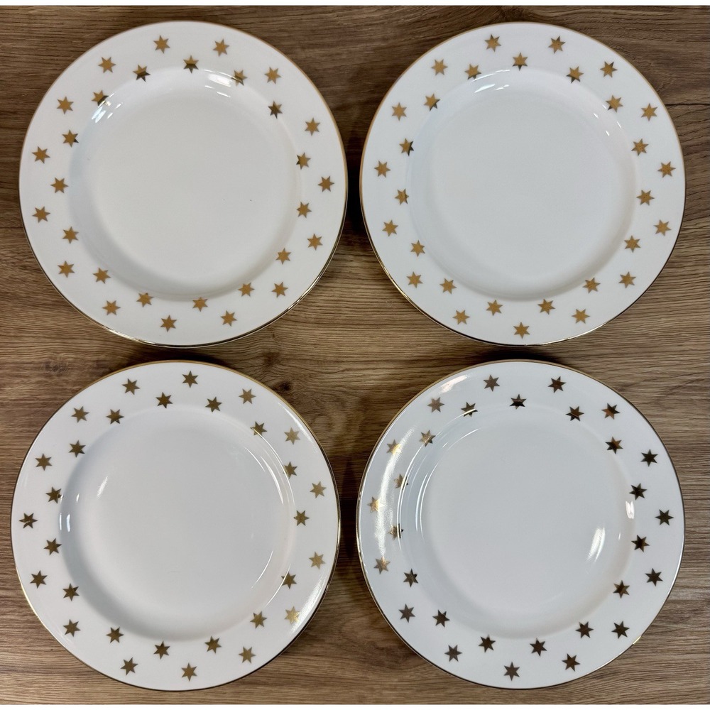 American Atelier Party Time 4 Plates Gold 6 Pt Star David 8" Salad Desert White